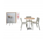 Merisier Dupont set : 3 Lizz chairs + 1 Merisier pedestal table + 1 Merisier barstool + 1 Merisier counter + 1 Dupont display